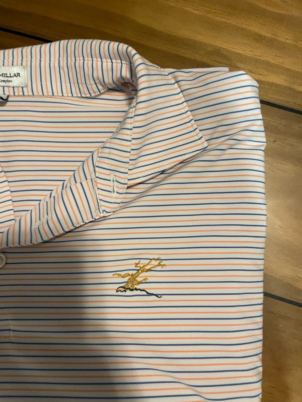 Peter Millar Striped Button-Up Shirt in Orange , Blue, White XL - Picture 3 of 4